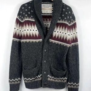 ABERCROMBIE & FITCH Chunky Winter Fair Isle heritage Cardigan  Aztec Ski Sweater